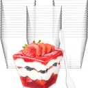 Zezzxu 7 oz Square Mini Dessert Cups with Spoons - 50 Pack Plastic Pudding & Parfait Cups Party Dessert Shooters for Serving Trifle Mousse Cake Appetizer Fruit