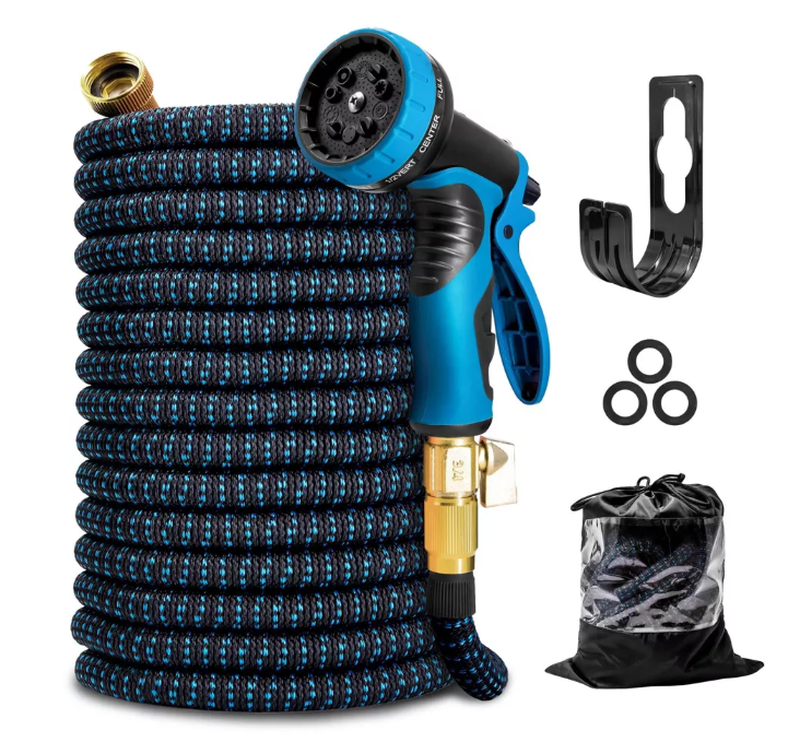 KOTTO Expandable Garden Water Hose, 10 Spray Nozzles, Anti-Rust Solid Brass Connector, Lightweight No-Kink Flexible - Blue 75ft