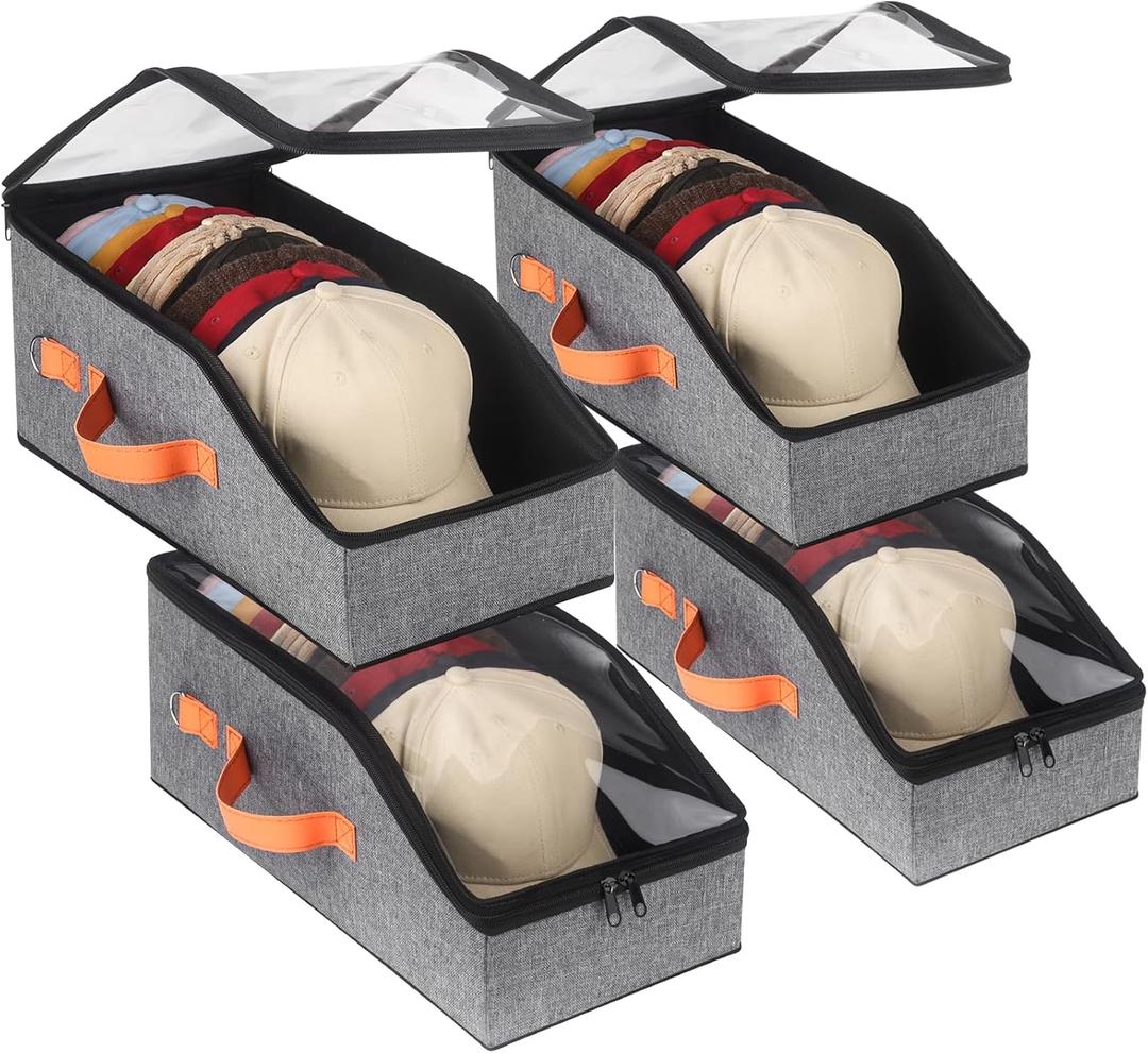 Baseball Cap Organizer - 4pcs, Hat Storage Box and Closet Organizer with Hooks and Adjustable Straps