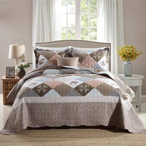 Travan 3-Piece Queen Quilt Sets with Shams Oversized Bedding Bedspread Reversible Soft Coverlet Set, Queen Size (A-brown)