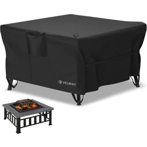 Velway Square Gas Fire Pit Cover - Outdoor Heavy Duty Patio Fire Pit Cover Fits for 32-38 Inch Waterproof Windproof Full Coverage Dustproof Anti UV&Tear Resistant, 38"x38"x20", Black