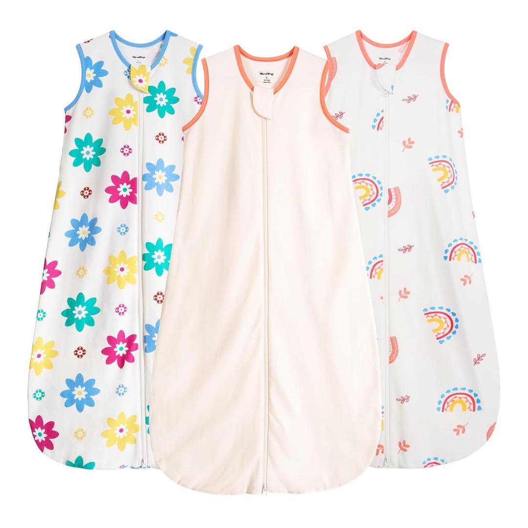 Baby Sleep Sack 0-6 Months 100% Cotton 0.5 Tog 3-6 Months Baby Wearable Blanket for Newborn, 3 Pack Breathable Soft Lightweight 0-3 Months Sleep Sacks with 2-Way Zipper
