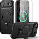 iPhone 17 Air Case with Stand, Compatible with MagSafe, Slim PU Leather & TPU Protective Magnetic Kickstand Phone Cases with Tempered Glass Screen Protector for iPhone Air 6.5", Black