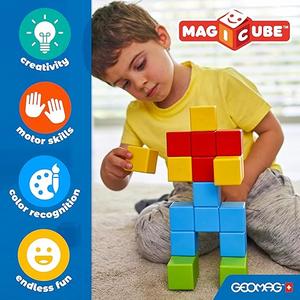 Geomag MagiCube Magnetic Blocks for Toddlers & Kids Ages 1-5 | Swiss-Made STEM Building Toy Sets | Animal, Vehicle, Recycled Plastic Themes | (32-Piece - Classic Set)