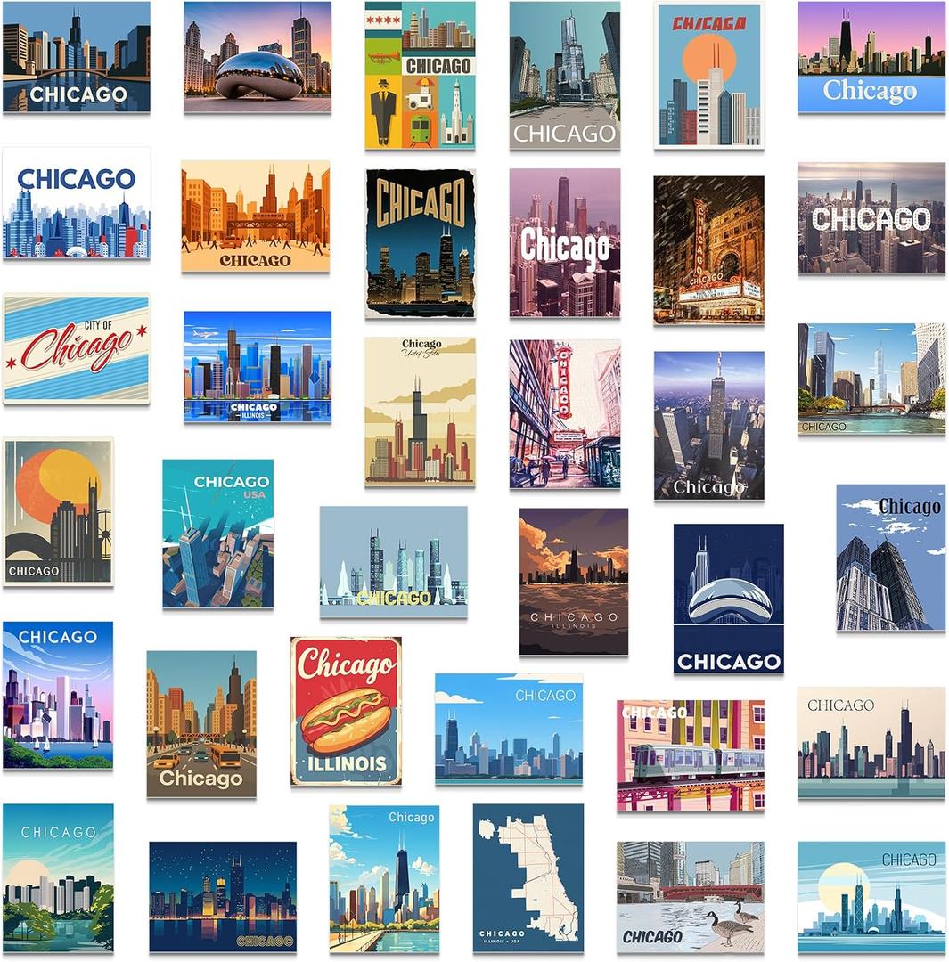 Xuhal 36 Pcs Chicago Fridge Magnet Chicago Souvenirs Gifts Refrigerator Magnets Home Decoration Accessories, 2.48 x 1.85 inches