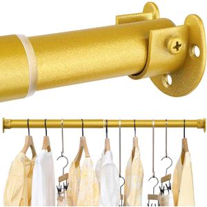 FIRJOY Closet Rods for Hanging Clothes - Heavy Duty, Length Adjustable (#1 Gold, 66.5" - 76")