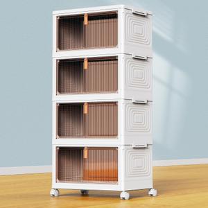 YFXCVSL 4 Tier Plastic Storage Bins with Lid 23QT, Stackable Storage Containers with Wheels, Folding Storage Boxes, Stackable Storage Bins, Organizers and Storage for Living Room,Office,Dorm (White)