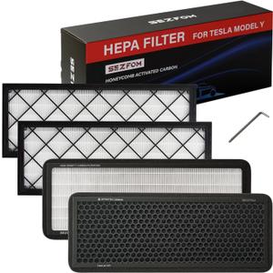 Front Trunk Hepa Filters Kit for Tesla Model Y(2022-2026) with Activated Carbon,4-pack Dual Layer Air Filter Replacement Includes 2 HEPA Filter 2 Carbon Filter