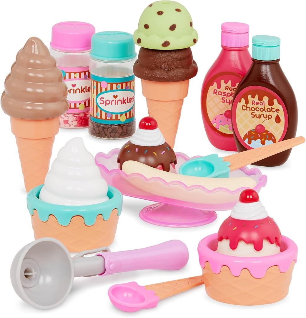 Battat  Play Circle  Toy Food  Ice Cream Set  Kitchen Accessories For Kids  Pretend Play  Sweet Treats Ice Cream Parlour  3+ Years(21 Pieces)