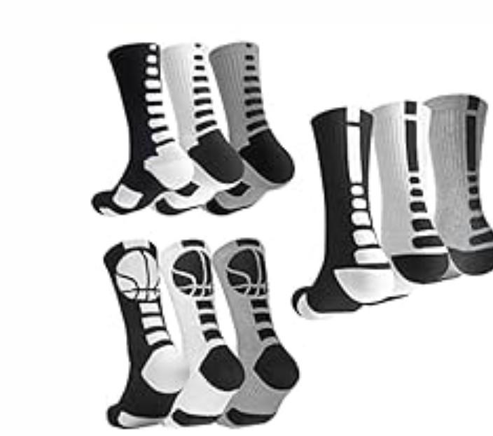 OLCHEE Boys Sock Basketball Soccer Hiking Ski Athletic Outdoor Sports Thick Calf High Crew Sock 9 Pack Black White Grey, Size S