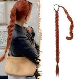 BARSDAR 26 Inch Long Braided Ponytail Extension - Straight Wrap Around Copper Red Braid Ponytail Hair Extensions with Hair Tie - Synthetic Pony Tails Hairpieces for Women - Copper Red