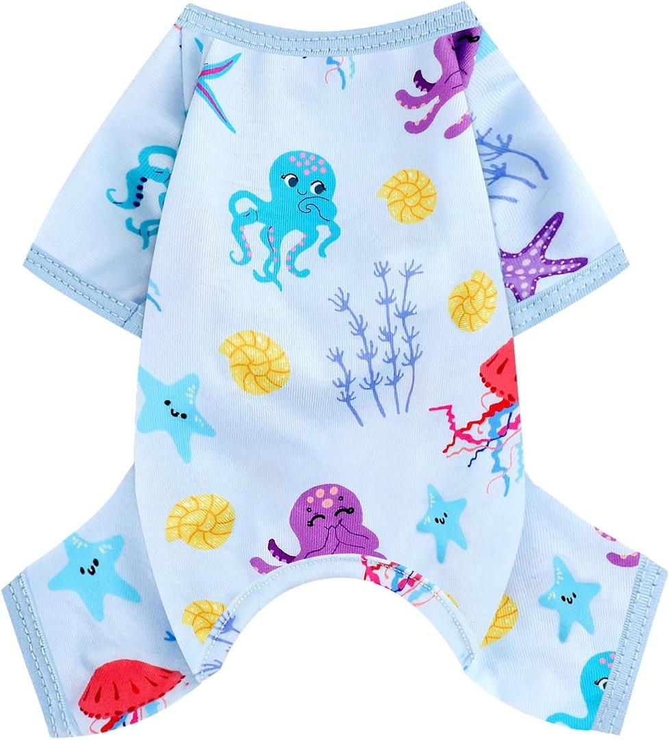 Dog Pajamas for Small Dogs Boy Girl, Dog Clothes Tiny Chihuahua Yorkie Spring Summer Shirt, Cute Puppy Outfit Pjs Jumpsuit Cat Onesie Apparel Pet Clothes (Blue Octopus)