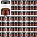 Domensi 60 Pcs 1oz Glass Jars with Lids Bulk Salve Tins Winter Cream Container Small Glass Cosmetic Jars for Travel Lip Balm with Inner Liners for Lotion Sample Cream(Amber, Black Lid)