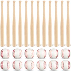 Libima 24 Pcs Mini Baseball Bats Mini Foam Sports Balls 8" Unfinished Wood Ball Bats 2" Foam Baseballs Small Party Favors for Sports DIY Craft