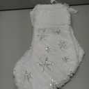 XIMISHOP 4PCS White Christmas Stockings, Large Xmas Glitter Snowflake Plush Hanging Stocking Decoration with Name Tags for Christmas Holiday Family Party Decorations (Silver)