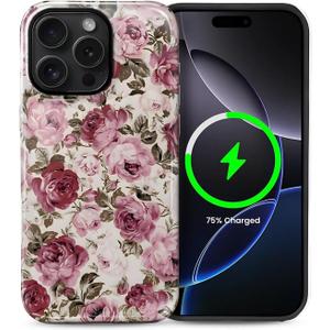 Magnetic Phone Case for iPhone 15 Pro Max,Compatible with MagSafe,Durable 2 Layers Full Covered Shockproof Protective Cover-Love Story Pink Rose