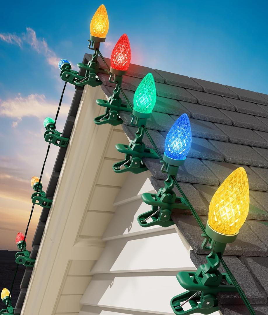 Brightown C9 LED Christmas Lights Outdoor, 99 Feet 150 LED C9 String Lights with 150 Spring Clips, Waterproof Connectable Christmas Tree Lights for Outside Roofline Patio Home Xmas Decor, Multicolor (102 Ft)