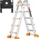 Valeo Ladder 17 FT, A Frame 5 Step Ladder Extension,Multi Position & Storage Folding Ladder, 330 lbs Security Load Telescoping Ladders for Stairs Home Indoor Outdoor Roof (Silver)