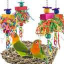 KATUMO Conure Toys, Bird Grass Swing Mat Parrot Climbing Hammock with Colorful Toys for Parakeet, Cockatiel, Sun Conure, Lovebird, Budgie, Small Birds