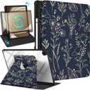Kidcube for Samsung Galaxy Tab A9 Plus Case 11 Inch for Women Girls Cute Folio Cover with Pencil Holder Pretty Floral Flowers Girly Design Rotating Stand for Tab A9+ Plus Tablet Case SM-X210/X216/X218 (5-Gold Flower)