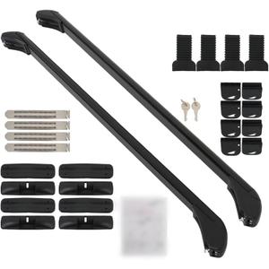 2Pcs 43.3 Inch Universal Car Top Roof Cross Bar Luggage Cargo Rack Adjustable Window Frame Aluminum Black