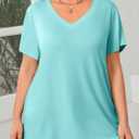 Womens Plus Size V Neck T Shirts Summer Short Sleeve Sexy Tops T-Shirts Tunic Casual Loose Fit Soft Basic Tees