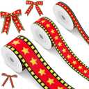Cunno 3 Rolls Film Movie Night Ribbon with Gold Star Decorating Material Party Accessory for Theatre Cinema Themed Party Decor Home DIY Gift Wrapping Wreaths Crafts, 0.4, 0.87, 1.5 Inch Wide, 15 Yard (Black Yellow Red)