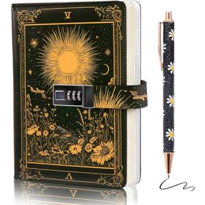 Diary with Lock for Women Girls, A5 192 Pages Vintage Password Journal with Lock, Leather Refillable Notebook with Cute Daisy Ballpoint Pen, Women Diaries for Birthday Gifts (Women A)