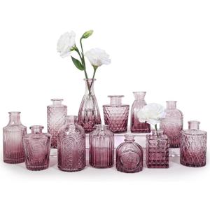 12pcs Glass Bud Vase Set, Small Purple Flower Vases for Centerpieces in Bulk, Mini Vintage Vase for Wedding, Home,Table Decoration