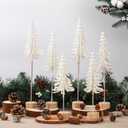Jetec 6 Pcs Mini Christmas Tree Small Alpine Trees Tabletop Artificial Pine Christmas Tree with Wooden Base Snow Frost Village Bottle Brush Trees Holiday Season Decoration Centerpiece Displays(White)