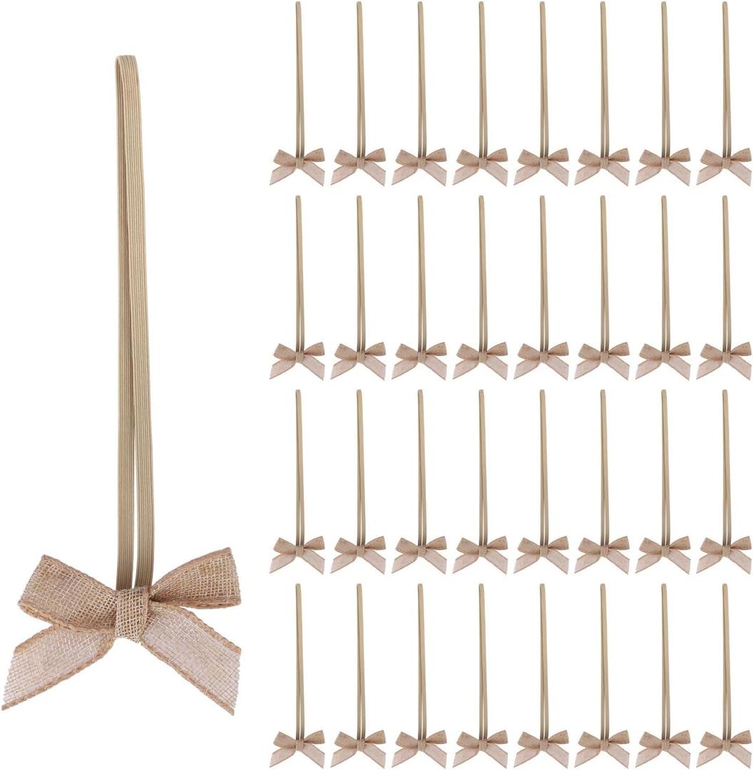 30pcs 8 Inch Stretch Elastic Loops with Pre-Tied Ribbon Bows for Gift Wrapping,Baby Showers, Weddings, Christmas Boxes (8 Inch, Linen)