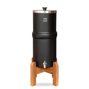 AquaEasy Stainless Steel Gravity Water Filter System (2.25 Gallon) with 2X Activated Carbon Filter, Stainless Steel Tap and Wooden Stand (Black) Countertop Water Filtration System