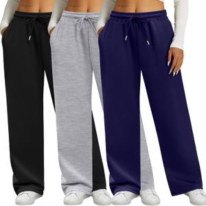 Neer 3 Pack Women's Sweatpants with Pockets, High Waisted Casual Yoga Pants Cozy Lounge Drawstring Loose Wide Leg Jogger (Large, Black, Navy Blue, Light Gray) Neer 3 Pack Women's Sweatpants with Pockets, High Waisted Casual Yoga Pants Cozy Lounge Drawstring Loose Wide Leg Jogger (Large, Black, Navy Blue, Light Gray)