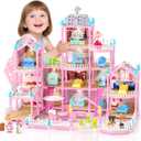 Doll House for Girls, Dream Dollhouse 4-Story 15 Rooms with 2 Dolls, Lights, Animals, Furniture and Accessories, Pretend-Play Toddler Playhouse Gift for 3 4 5 6 7 8 9 10+ Year Old Girls Toys