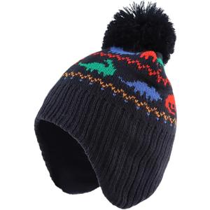 Zsedrut Toddler Baby Beanie Boys Girls Warm Hat Winter Kids Beanies with Fleece Lining (4-8 Years, Dinosaur Style-Navy Hat)