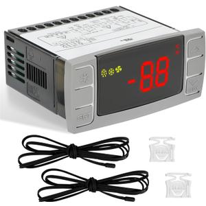 Replacement for Dixell XR06CX-4N1F1 Temperature Controllers, Ideal for 120V 50-60Hz Commercial Refrigerators/Freezers, Programmable Digital Thermostat with Sensor Probe & Mounting Hardware