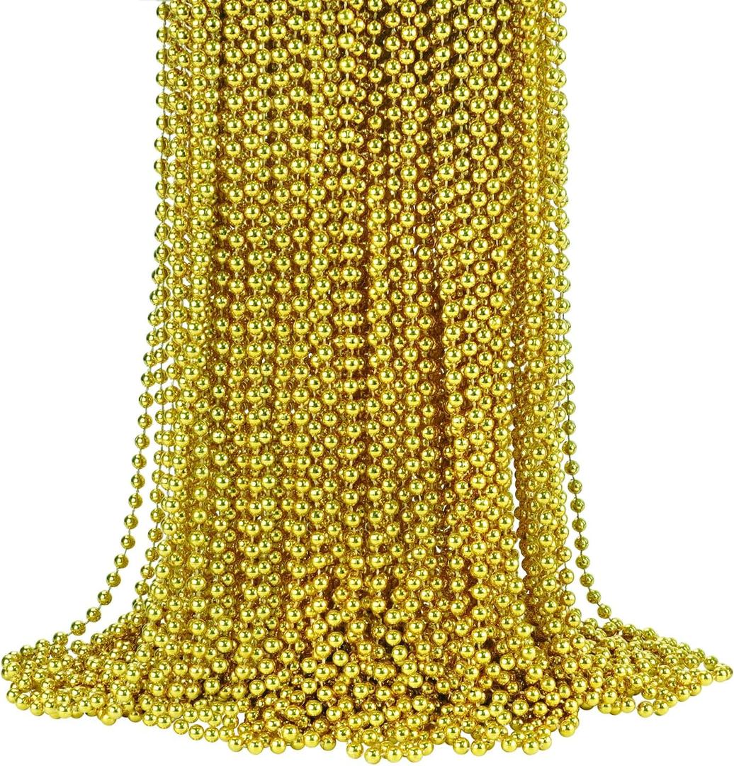 YAXINRUI 72 PCS Gold Bead Necklaces, Christmas Bead Necklaces, Gold Mardi Gras Beads, 33 Inch Round Beaded Necklaces for Mardi Gras Party Christmas New Year Eve Festive Events, Party Favors