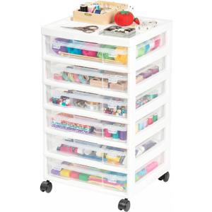 White 6-Tier Scrapbook Rolling Storage Cart with Drawers