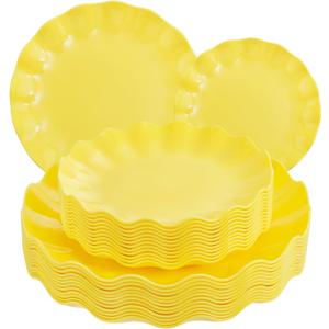 LIYH 24 Pcs Yellow Plastic Plates Reusable, Unbreakable Dinner Plates, Salad Plate, Microwave & Dishwasher Safe, Plate Sets Perfect for Parties,Birthday,Picnics (12guests)