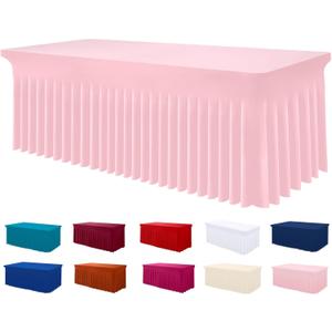 Smiry Spandex Tablecloth, Elastic Fitted Stretch Tablecloth for 6FT Rectangle Tables, Waterproof Washable Table Cover Skirt for Outdoor, Wedding, Banquet & Parties (Pink, 72Lx30Wx30H Inch)