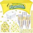154 Pcs Fresh Lemonade Stand Kits Lemon Booth Party Supplies Include Spandex Tablecloth Apron Stickers Pitcher Plastic Cups with Lids Straw for Photo Props Outdoor Lemon Themed Party Decor