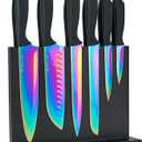 15-Piece High Carbon Stainless Steel Kitchen Knife Set with Magnetic Holder - Includes Chef's, Bread, Serrated Steak Knives and Sharpener (Rainbow)