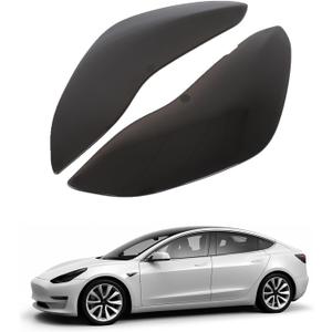Headlight Cover Compatible with Tesla Model 3/Y 2017-2023 Accessories, Blackout Headlamp Guard Cover Bezels, Front Foglight Shell Shade, Smoked Front Headlights Protection Cover, ABS