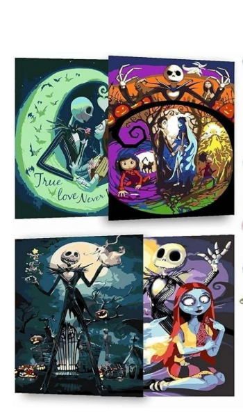 Paint by Numbers Kit for Adults Framed Canvas, 4 Pack with Wooden Easel,Paint by Numbers for Kids Ages 8-12, Halloween DIY Acrylic Landscape Oil Painting Arts Crafts, 9.45x11.8inch