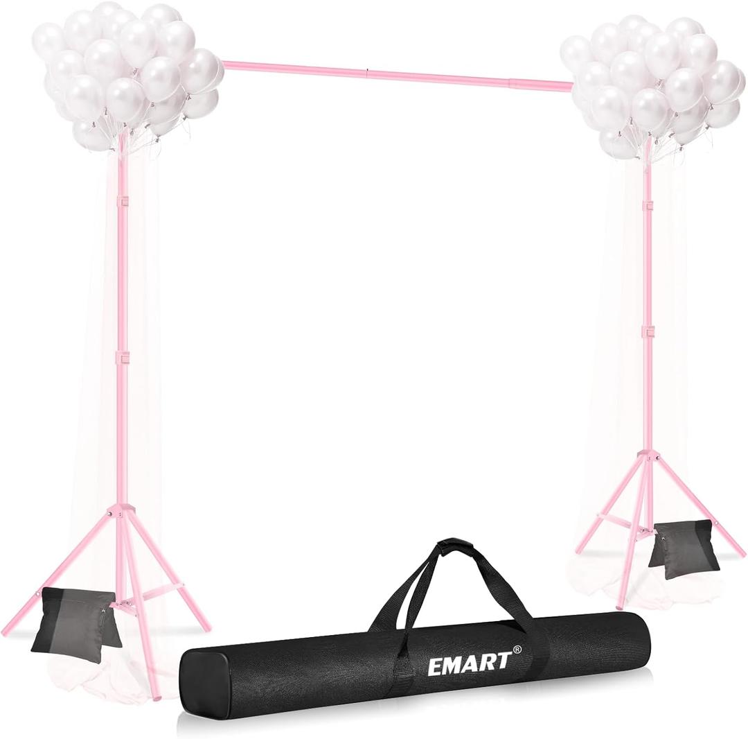 EMART Backdrop Stand 10x7ft(WxH) Photo Studio Adjustable Background Stand Support kit with 2 Crossbars, 8 Clamps, 2 Sandbags and Carry Bag for Parties, Events Decoration, Wedding, Photography -Pink