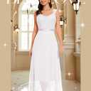 BeryLove Formal Wedding Guest Sequin Prom Dresses Cocktail Evening Lace Elegant Mother of The Bride Dress (White, XL)