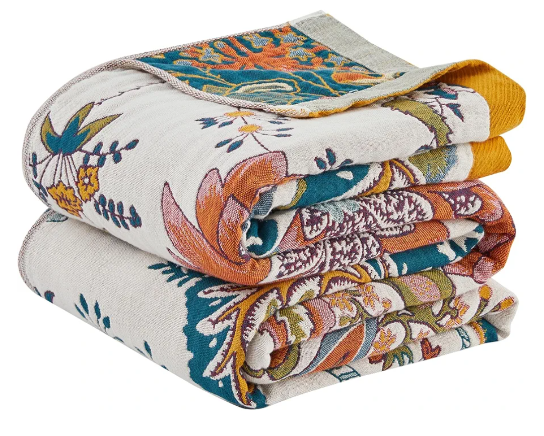 Boho Throw Blankets for Bed, Sofa,Chair,Twin Bohemian Muslin Bed Blankets,Pure Cotton Ultra Soft Mexican Blankets,Versatile Rustic Boho Quilt for Travel,Picnic, Christmas,60"x80"