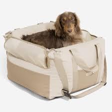 FUNNY FUZZY Dog Car Seat Waterpoof for Small & Medium Dogs Up to 35lbs, Detachable & Washable Pet Booster Seat with Leash, Thick Cushion, Storage Pockets & Adjustable Straps (Beige)