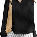 KFUBUO Women's Oversized Sweatshirt V Neck Long Sleeve Pullover Hoodie 2025 Fall Fashion Sweatshirts (Black, L)