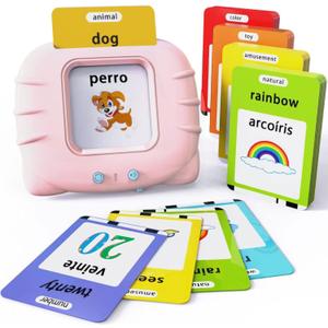 Lapare Spanish and English Bilingual Audible Flash Cards Toy with Music for Toddlers 1 2 3 4 5, Learn Spanish and English for Kids, Nias, Nios, Bebes (Pink)